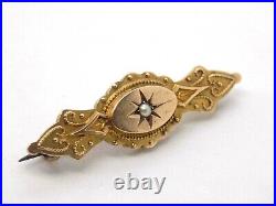 Victorian Antique English 9ct Gold Seed Pearl Brooch. Nouveau. Full Hallmarks