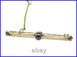 Victorian Antique English 9ct Rose Gold Amethyst Gemstone Art Nouveau Brooch