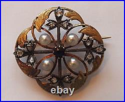 Victorian Diamond Brooch 18ct Gold Pearl and Sapphire