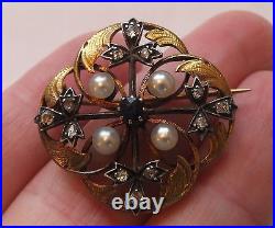 Victorian Diamond Brooch 18ct Gold Pearl and Sapphire