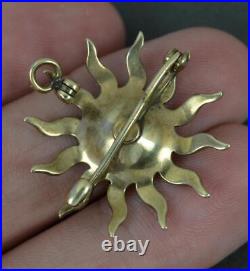 Victorian Old Cut Diamond and Seed Pearl 9ct Gold Star Sun Brooch Pendant