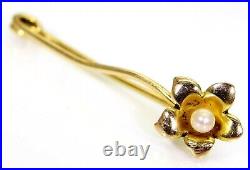 Victorian Pearl set Flower 15ct Yellow Gold Lapel Pin Brooch