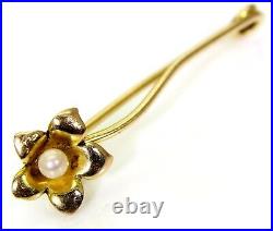 Victorian Pearl set Flower 15ct Yellow Gold Lapel Pin Brooch