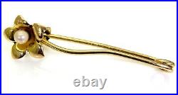 Victorian Pearl set Flower 15ct Yellow Gold Lapel Pin Brooch