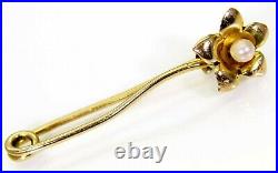 Victorian Pearl set Flower 15ct Yellow Gold Lapel Pin Brooch