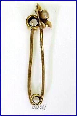 Victorian Pearl set Flower 15ct Yellow Gold Lapel Pin Brooch