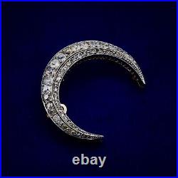 Victorian Rose Gold & Silver 2.39ctw Diamond Crescent Brooch or Pendant