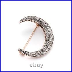 Victorian Rose Gold & Silver 2.39ctw Diamond Crescent Brooch or Pendant