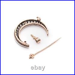 Victorian Rose Gold & Silver 2.39ctw Diamond Crescent Brooch or Pendant