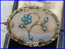 Victorian circa 1880 Turquoise and Chalcedony Rolled Gold flower brooch