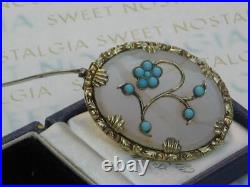 Victorian circa 1880 Turquoise and Chalcedony Rolled Gold flower brooch