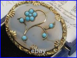 Victorian circa 1880 Turquoise and Chalcedony Rolled Gold flower brooch