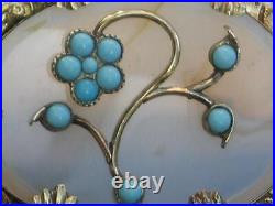 Victorian circa 1880 Turquoise and Chalcedony Rolled Gold flower brooch