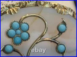 Victorian circa 1880 Turquoise and Chalcedony Rolled Gold flower brooch