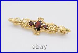 Vintage 9ct Gold and Garnet Brooch Victorian Style / Revival / Detailed / Red