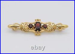 Vintage 9ct Gold and Garnet Brooch Victorian Style / Revival / Detailed / Red