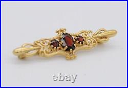 Vintage 9ct Gold and Garnet Brooch Victorian Style / Revival / Detailed / Red