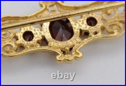 Vintage 9ct Gold and Garnet Brooch Victorian Style / Revival / Detailed / Red